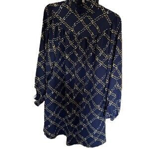 Who What To Wear Women’s High Neck Chain Print Navy Blue Shift Mini Dress XS